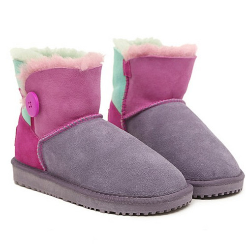 College style Round toe genuine leather woman snow boots
