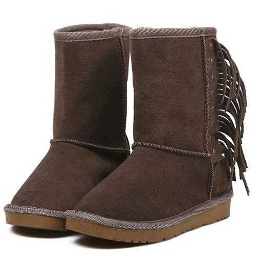 City style  genuine leather gray woman snow boots