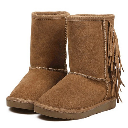Mature style genuine leather ground toe woman snow boots