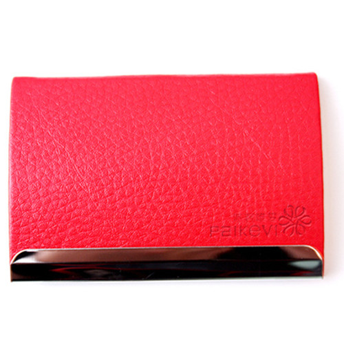 Pink color pu leather and metal name card holder
