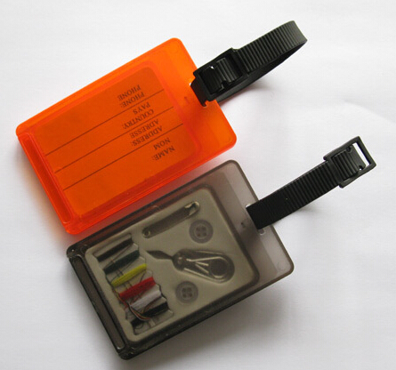 Promotional transparent luggage tag with sewing kit