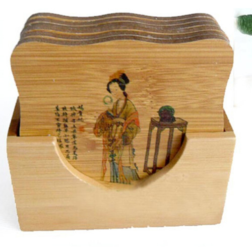 Customized printing logo on bamboo wooden coaster