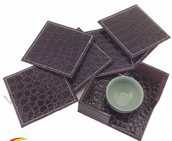 Crocodile pu leather coaster set with holder