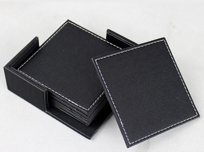 Square shape high quality pu Drink coaster set, drink waterproof coasters set
