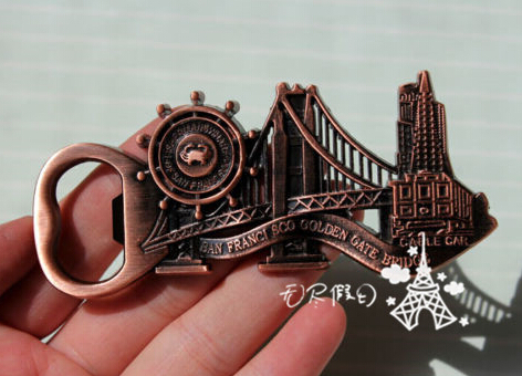 San Francisco or San Francisco souvenir metal bronze color fridge magnet