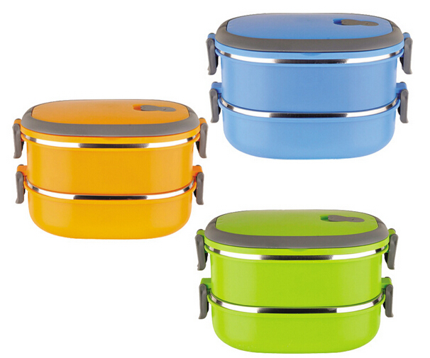 2015 Two layer hot insulated stainless steel thermo lunch box keep food hot