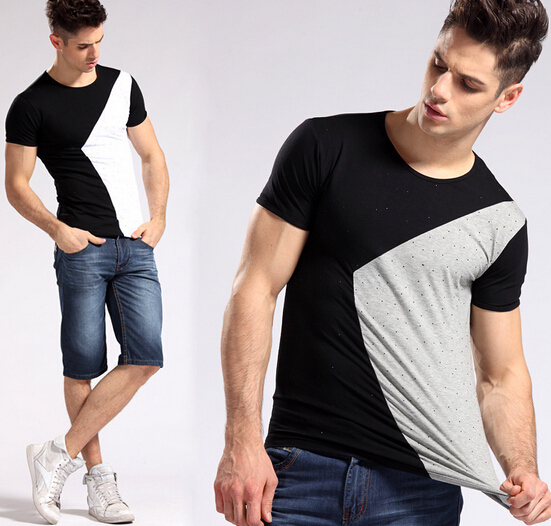 Combination color strech cotton spandex cotton round neck shirt
