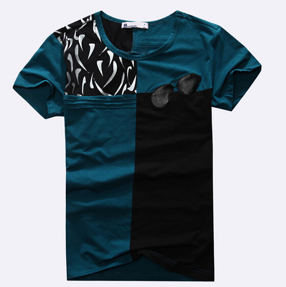 Promotional cheap combination color blue color round neck shirt