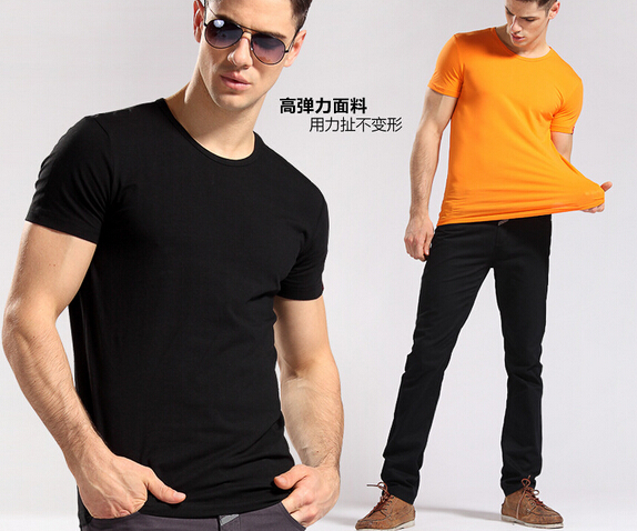 Promtional strech cotton cusotmized logo round neck t shirt