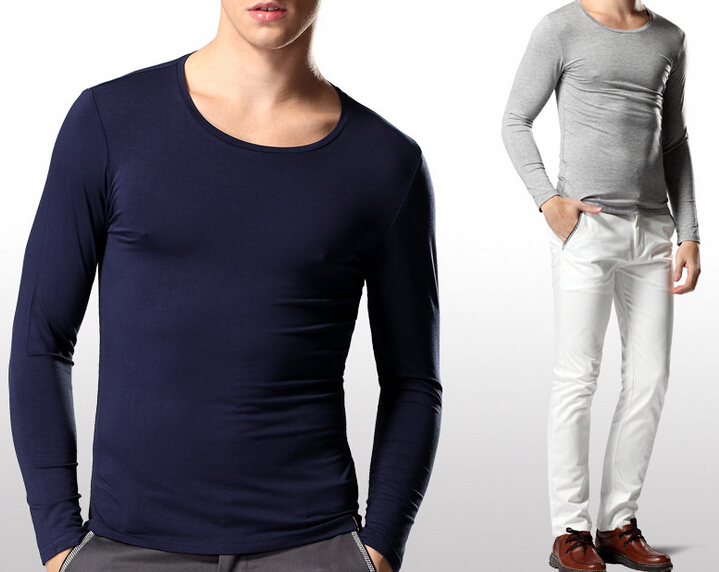 Customized logo and material grey or blue color round neck shirt