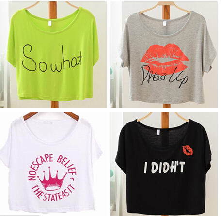 Loose Batwing Sleeve Short T Shirt for Young Girls