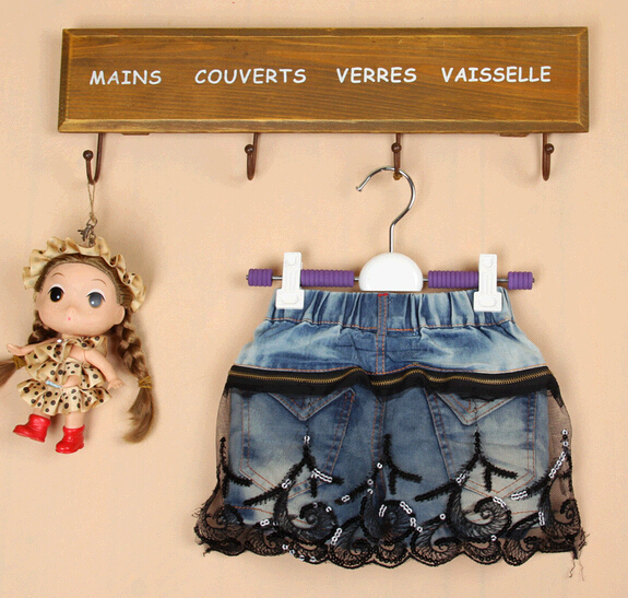 With black lace edge kid girl short jeans trouser
