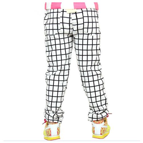 Wholesale children girl checked denim pants, denim jeans