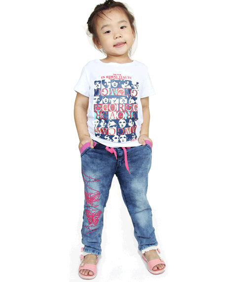 Children girl long washable denim pants, girl denim jeans