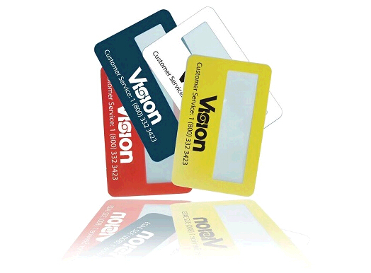 Promotional plastic magnifying lens with credit card