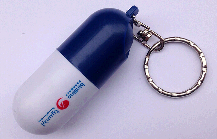 Promotional plastic pill shape pill box keychain