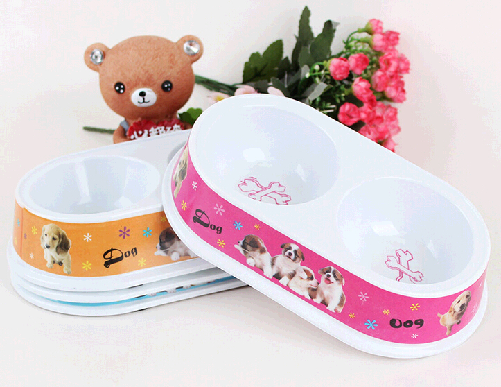 Melamine oval shape double bowl for dog, double pet bowl