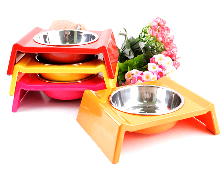 M shape melamine and stainless steel pet bowl, melamine desk bowl