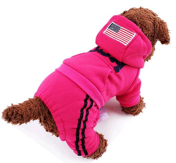 Promotional red rose color cotton with usa flag winter pet cloth