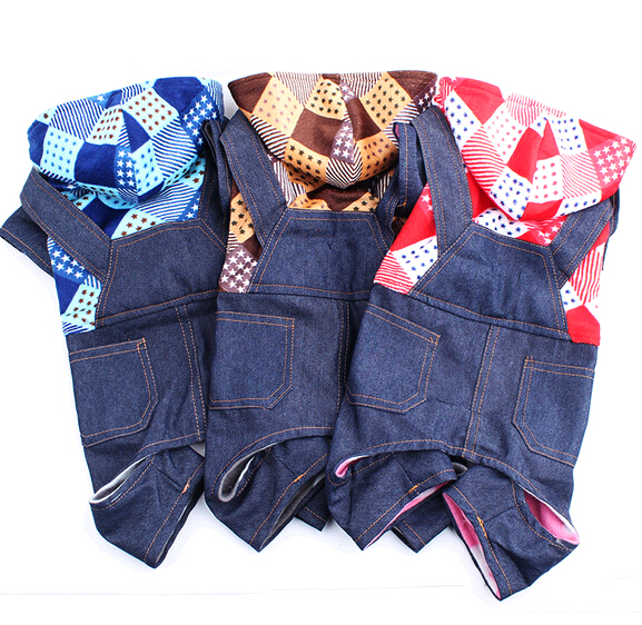 Promotional denim jeans suspender trousers pet cloth for dog