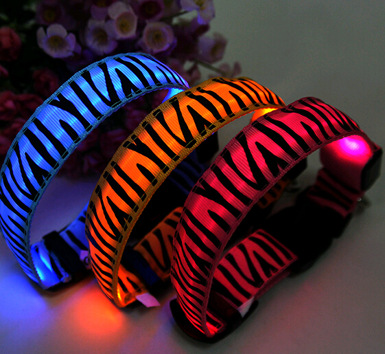 Promotional zebra stripe led flashing pet collar and leashes