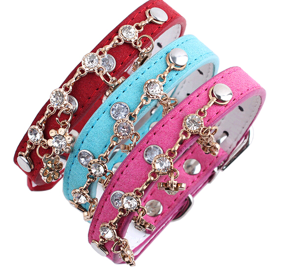Promotional pu pet collar with diamond, pu dog collar with decoration
