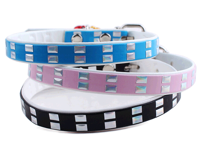 Promotional cheap fashional pu pet collar, pu dog collar with shining button