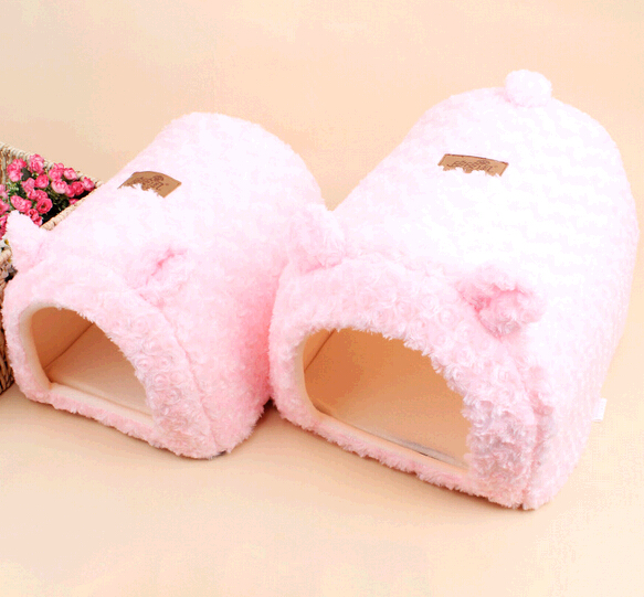 Rose cashmere cartoon pig shape pet house for cat or dog