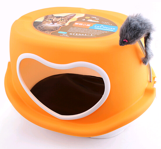 Wholesale pp material heart door shape with mouse and cat  big pet house