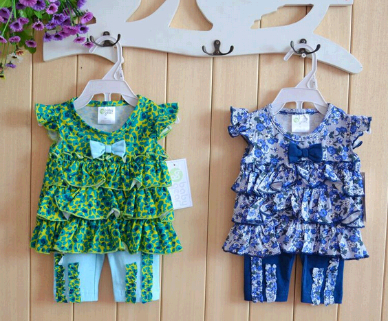 Baby or children flower dress with pants, children cloth suits, children cloth set