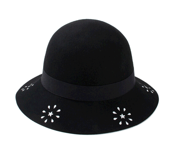 With flower printing topper bowler wool felt cap and hat