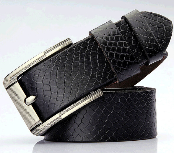 Wholesale black color leather men belts with pin buckle