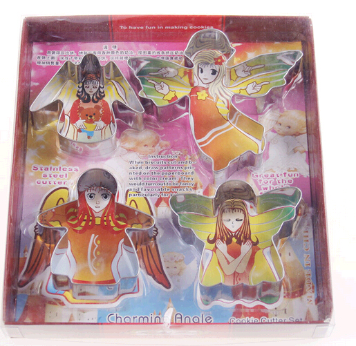 Wholesale 4pcs set angel shape stainless steel biscuit moulds, cookie moulds