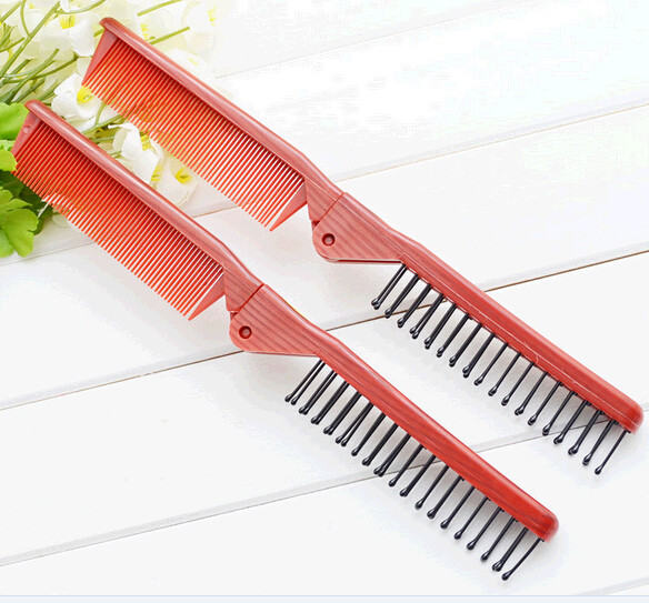 Wholesale good quality wood stripe folding plastic comb