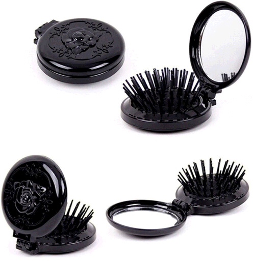 Wholesale black color folding comb with mirror