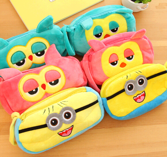 Wholesale plush material cartoon style pencil bag, pencil case