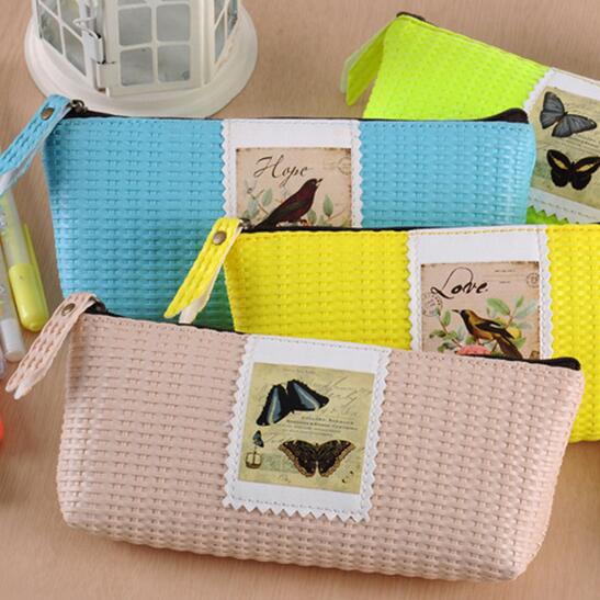 Promotional fashional line pu leather pencil bag, pencil case