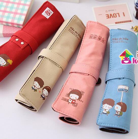 Wholesale canvas material roll pencil bag, pencil case
