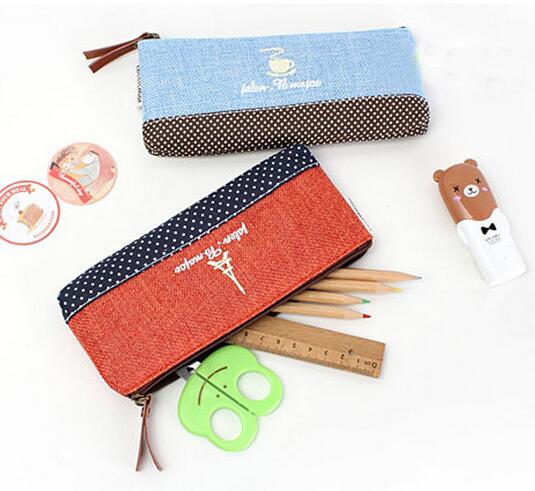Wholesale linen material pencil case, linen pencil bag