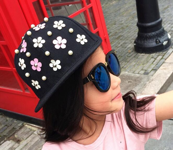 With flower bead decoration hip hop children cap,  children baseball hat