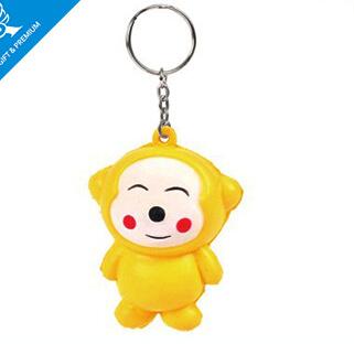 Wholesale monkey shape pu stress ball keychain