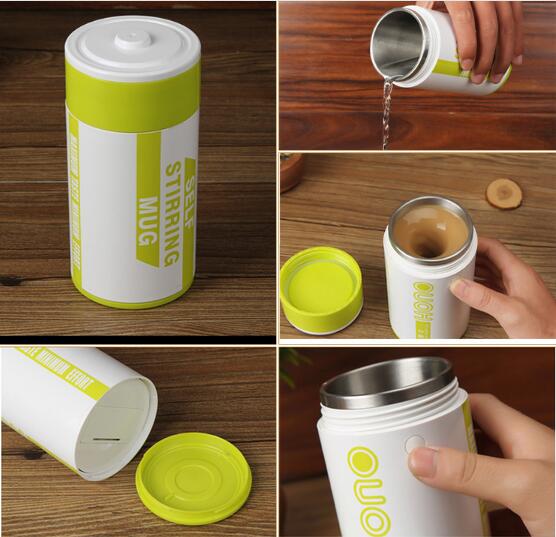 Wholesale battery shape 280ml stainless steel self stirring mug