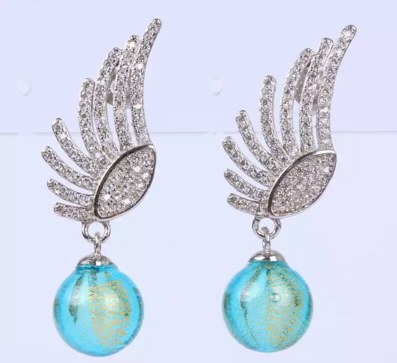 Wholesale promotional fashion style zircon blue color essencial oil earring