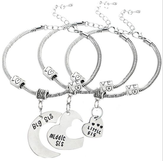 Wholesale big middle little zinc alloy bracelet for sister