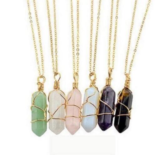Wholesale bullet shape natural stone alloy necklace