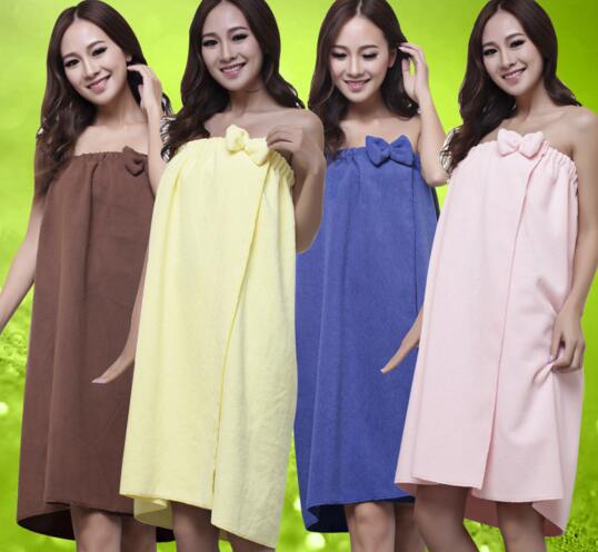 Brown color with bowknot microfiber bathrobe for woman