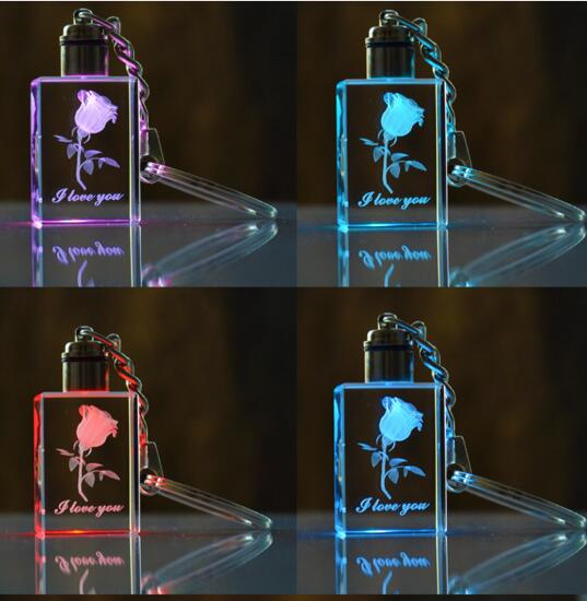 Promotional custom logo rectangle shape crystal led keychain