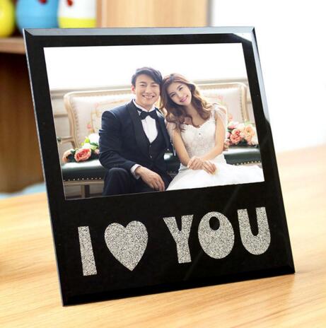 Promotional i love you 6inch crystal photo frame for desk