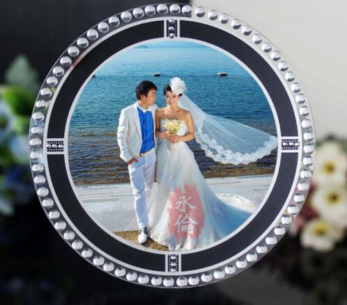 Promotional 8inch round shape crystal photo frame