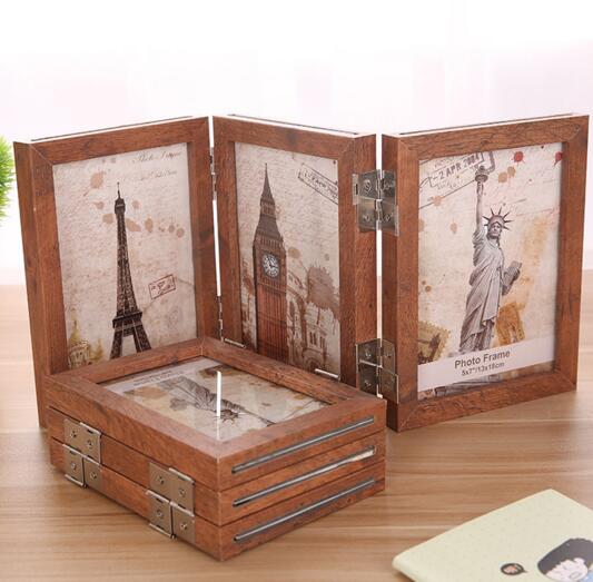 Vintage 5pcs*7inch folding wood photo frame
